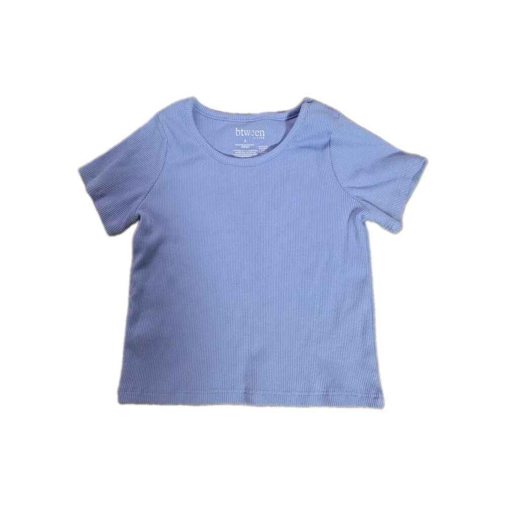 Btween Active Blue Ribbed Knit Short Sleeve Stretch T-Shirt Girls Size 8 EUC
